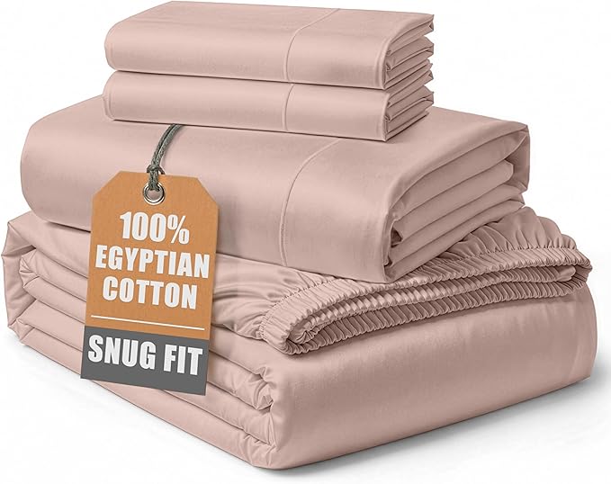 LANE LINEN Luxury 100% Egyptian Cotton Sheets California King Bed Set, Oeko-Tex Certified No Pill Fade Resistant Machine Washable Cotton Cooling Cal King Sheet Set - Sepia Rose
