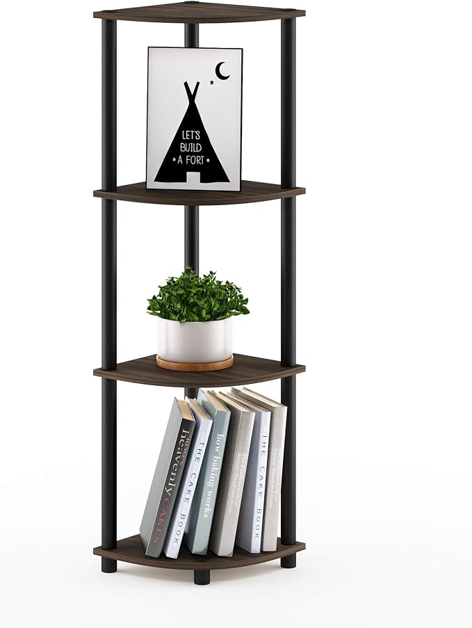 Furinno TURN-N-TUBE Corner Shelf, 4-Tier Corner Bookshelf, Display Storage Shelves with Open Shelves, for Organization and Storage, Living Room, Home Office, Garage, Columbia Walnut - Image 6