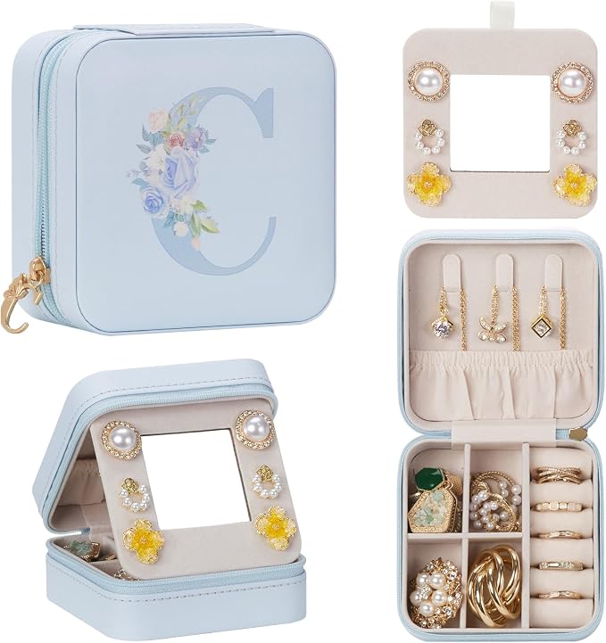 Enthralite Travel Jewelry Box for Gift: Traveling Jewelry Case for Girls Women - Mini Organizer for Necklaces Earrings Blue C by Enthralite