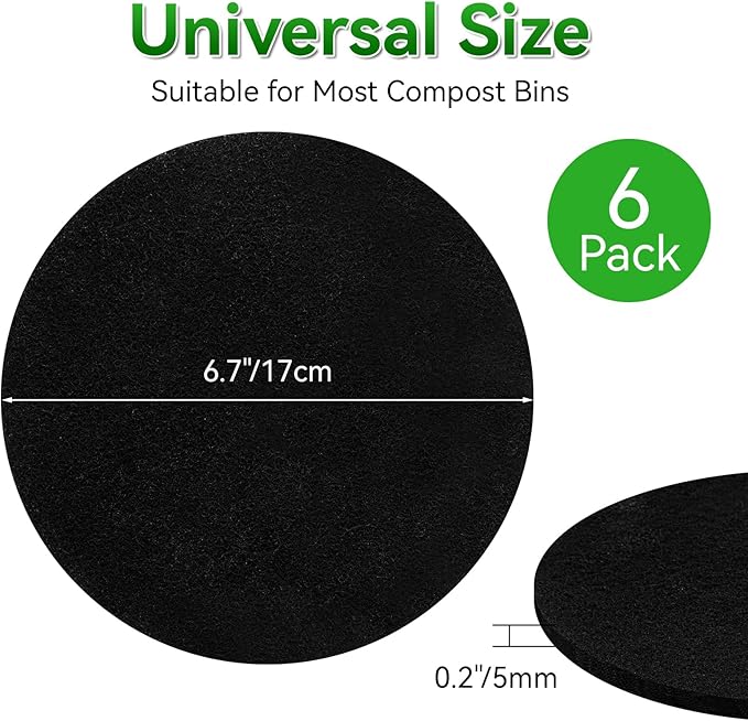 12 Pack Charcoal Filters for Compost Bucket, 6.7 Inch Compost Filters for Countertop Bin, Activated Carbon Replacement Filters for Kitchen Compost Bins, Home Bucket Compost Bin Refill, Round (12) - Image 2