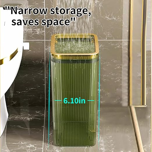 Transparent Trash Can, Bathroom Trash Cans with Lids, 2.6 Gallon Garbage Can for Bedroom, Office, Plastic Slim Waste Basket with Press Top Lid, 10L Clear Trash Bin for Home, Kitchen (Green) - Image 4