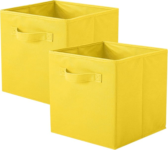 ShellKingdom Storage Bins, Foldable Fabric Storage Cubes and Cloth Storage Organizer Drawer for Closet and Toys Storage, 2 Pack (Yellow) by ShellKingdom