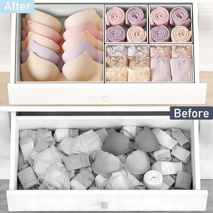 DIMJ Drawer Organizer Clothes Storage - 26 Pack Baby Dresser Organizer for Nursery, Foldable Closet Drawer Organizer Bins for Bedroom Organization, Fabric Storage Dividers for Socks, Underwears, Bras - Image 5