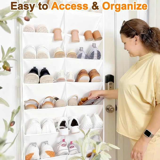 UVIAHOMI 20-30 Pairs Over the Door Shoe Organizer, Clear Pockets Hanging Shoe Storage for Closet, 10-Tier Door Shoes Rack, Handing Shoes Holder Fit All the Family's Sneakers, Boots, Heels, White - Image 5