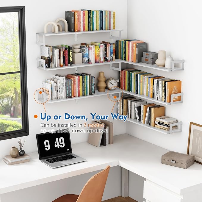 Harwaya White Floating Book Shelves for Wall, 36 Inch Wall Bookshelf for Kids Bedroom, Large Deep Hanging Shelves with Metal Brackets for Living Room Office Décor Indoor Plants (3-Pack) - Image 5