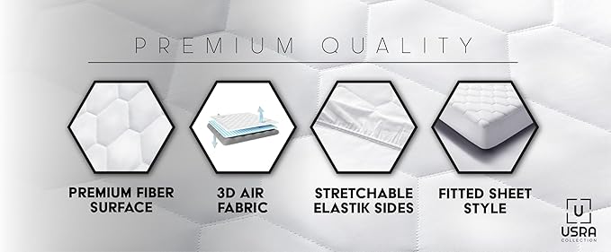 USRA 100% Cotton Twin Mattress Topper Protector Cover - 300 GSM Quilted Non-Toxic 18" Deep Premium Quality Thick Soft Water Resistant Pad for Mattress - Oeko-TEX Certified