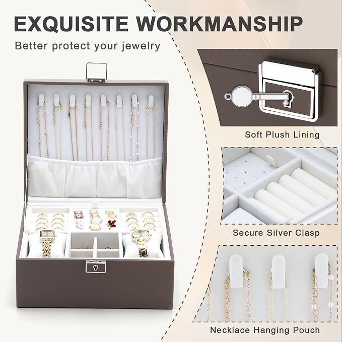 Jewelry Organizer Boxes for Women,Travel Jewelry Case, 2 Layers Removable Jewelry Box,Storage for Necklace, Bracelet, Earring,Rings,Jewelry Box Gifts for Women Girls - Image 4