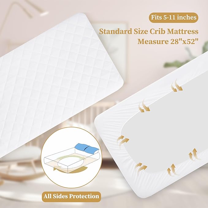 Safe and Sound 2 Pack Bamboo Viscose Crib Mattress Protector, Waterproof Quilted Crib Mattress Pads, Soft Breathable Baby Mattress Cover (28x52 Inches)