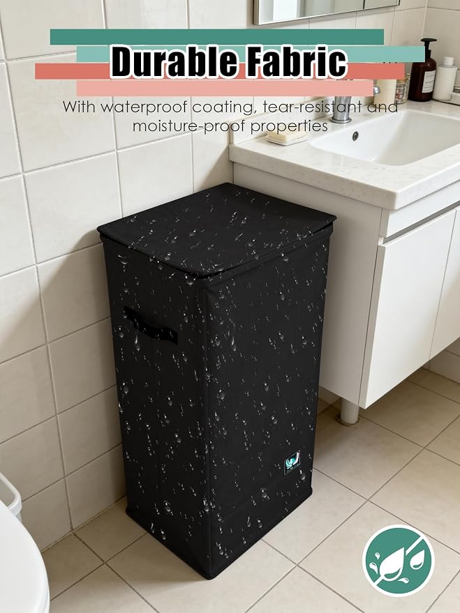 WTREE Laundry Hamper with Lid, Reinforced Sturdy Clothes Hamper with Anti-Puncture Base, Large Collapsible Laundry Basket with Removable Liner Bag, Tall Dirty Clothes Bin for Family, 100L Black - Image 4