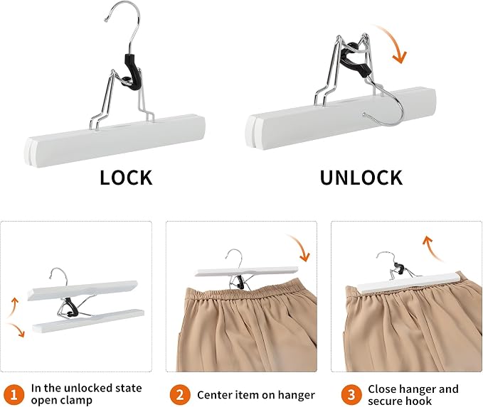 Amazon Basics Wooden Pants Hangers Closet Organizer, White, 10-Pack - Image 4