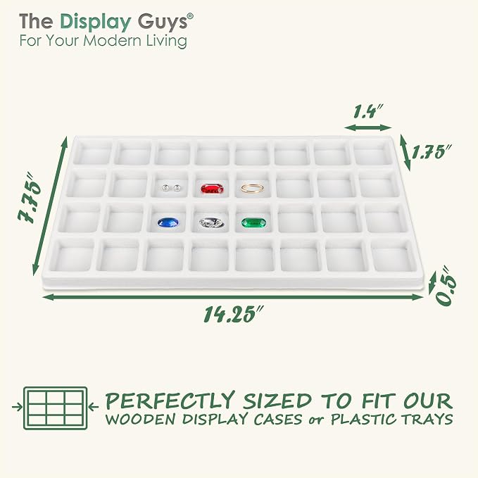 TheDisplayGuys For Your Modern Living 2-Pack 32-Compartments Flocked Velvet Jewelry Display Inserts - Tray/Case Liners - Ring Earrings Storage, (White) by The Display Guys - Image 2