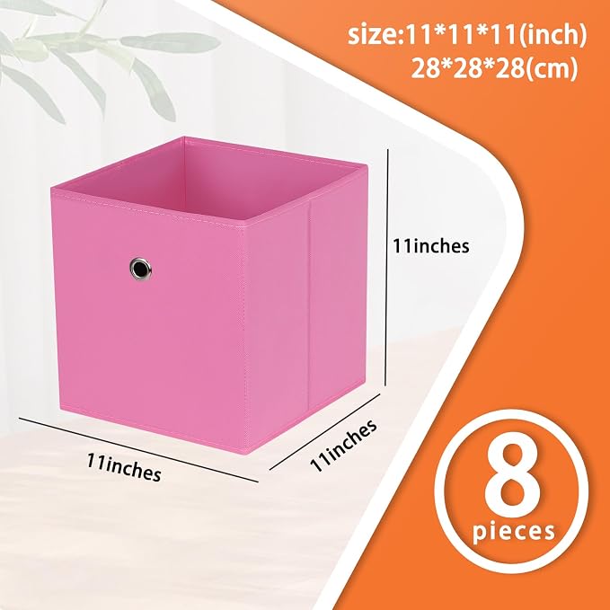 Foldable Storage Cubes Bins ,11 Inch Cloth Storage Cube Fabric Storage Box Cubes Organizer Baskets with Dual Handles for Home Organizer Set of 8 (Pink) - Image 2