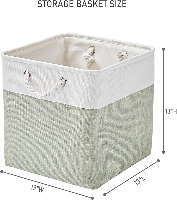13 x 13 Inch Extra Large Storage Cubes,6 Pack Cube Storage Bins for Shelves，Fabric Collapsible Storage Bins with Handles, Foldable Storage Basket for Organizing Clothes, Toys (White&Green) - Image 4