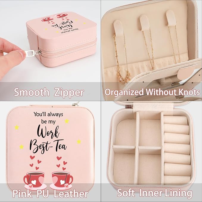 Cute Work Bestie Jewelry Box Gifts for Coworker Friends Birthday Valentines Mothers Day Christmas Thank You Gift for Coworker Bestie Best Friend You'll Always Be My Work Best-Tea Jewelry Case - Image 4