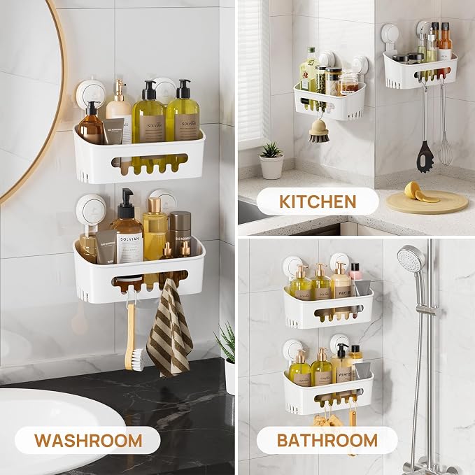LEVERLOC Shower Caddy Suction Cup 2 Pack, Shower Organizer Removable Bathroom Shelf, Storage Suction Powerful Max Hold 22lbs Bathroom Caddy Waterproof Holder, White - Image 7