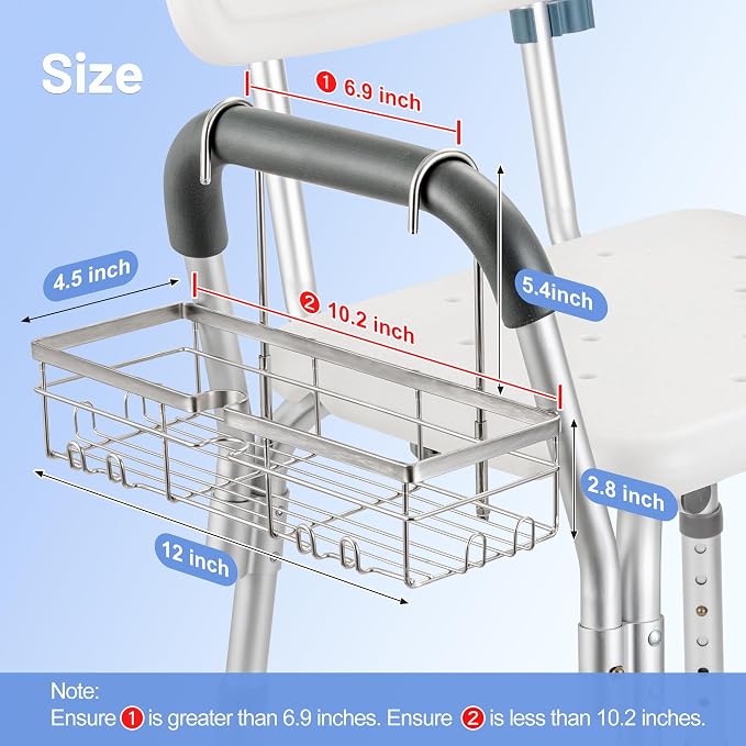 YUOROS Shower Caddy Hanging, 304 Stainless Steel Shower Organizer Rack for Shower Chair Bench for Elderly Seniors Disabled Handicap - Image 3