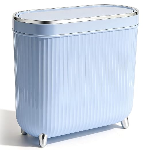 Supteron Bathroom Trash Can with Lid 3.1 Gallon Narrow Trash Can Small Plastic Trash Bin 12 Liter Rectangular Plastic Garbage Can with Press Type Lid for Bedroom Bathroom by Supteron