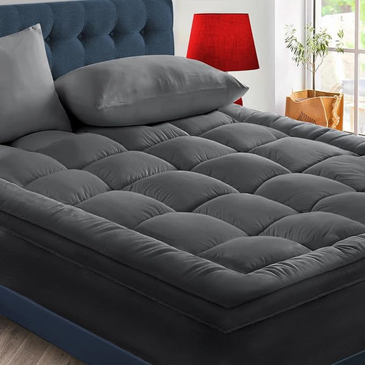 CYMULA King Size Mattress Topper - Extra Thick Cooling Mattress Pad Cover for Back Pain - Soft Mattress Protector Firm Bed Topper Pillow Top with 8-21 Inch Deep Pocket 3D Snow Down Alternative Fill