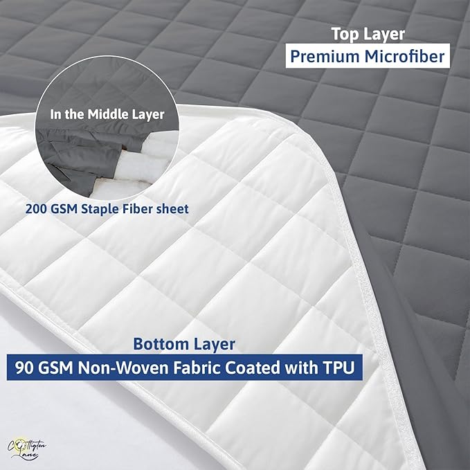 Cottington Lane 400 GSM King Size Waterproof Quilted Mattress Pad Protector, Soft Microfiber Mattress Topper Cover with TPU Backing, Deep Pocket Fits up to 21 Inch Mattresses, Dark Grey