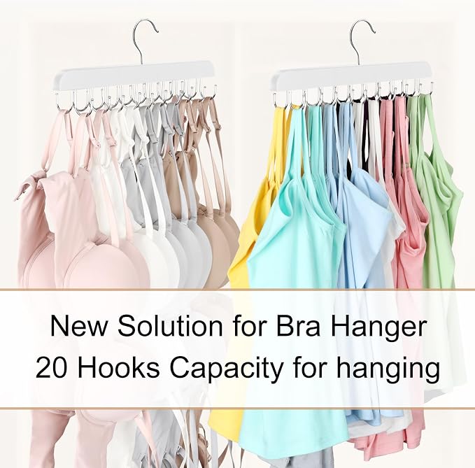 Resovo Bra Hanger for Closet, Tank Top Hanger 20 Hooks Capacity Foldable Wood Space Saving Hangers Closet Organizers and Storage for Dorm & Apartment for Tank Top, Bra, Scarf - Image 2