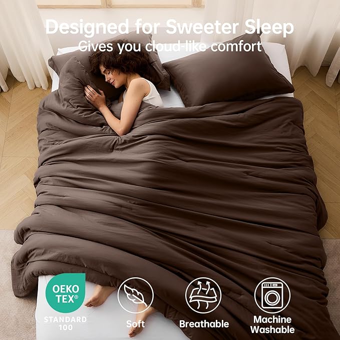 MUXHOMO Full Comforter Sets, All Season Ultra Soft Down Alternative Bedding - 3 Piece Lightweight Bed Set Includes 1 Comforter (82"x86") and 2 Pillow Shams (20"x26"), Dark Brown
