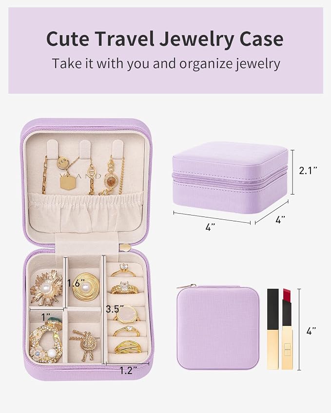 VLANDO Small Travel Jewelry Box Organizer - Girls Women Gift Rings Earrings Necklaces Jewelry Storage Display Case Purple - Image 4