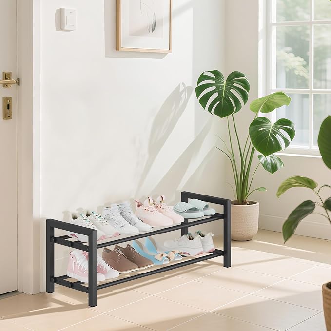 Detsuk 2-Tier Expandable Shoe Rack (17.5"-30.7") – Adjustable Heavy-Duty Metal Shoe Organizer Shelf for Closet, Entryway, Mudroom & Garage – Durable Freestanding Storage, Black - Image 2