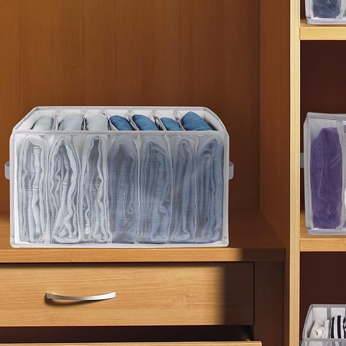 Univivi Extra Large Wardrobe Clothes Organizer Closet Organizer Portable Pants Sweaters Organizer for Closet,T-Shirt, Underwear, Upgraded 7 Grids Jeans Hoodie Organizer Clothes Organizer - Set of 4 - Image 6