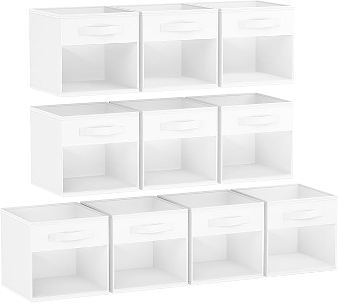 DIMJ Storage Cubes, Cube Storage Bin, 10 Pack Foldable Storage Cubes with Window, Closet Storage Bins with Handle, 11x 11 inch Storage Cubes for Clothes, Toys, Books (White) by DiMJ