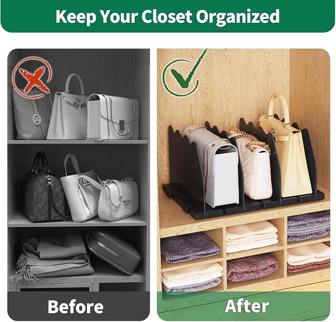 SPACEKEEPER Shelf Divider for Closet, 2 Pack Adjustable Purse Organizers Handbag Separators Storage Organizer Bookshelf Separator Dividers in Bedroom Office Kitchen Bathroom, Black - Image 5