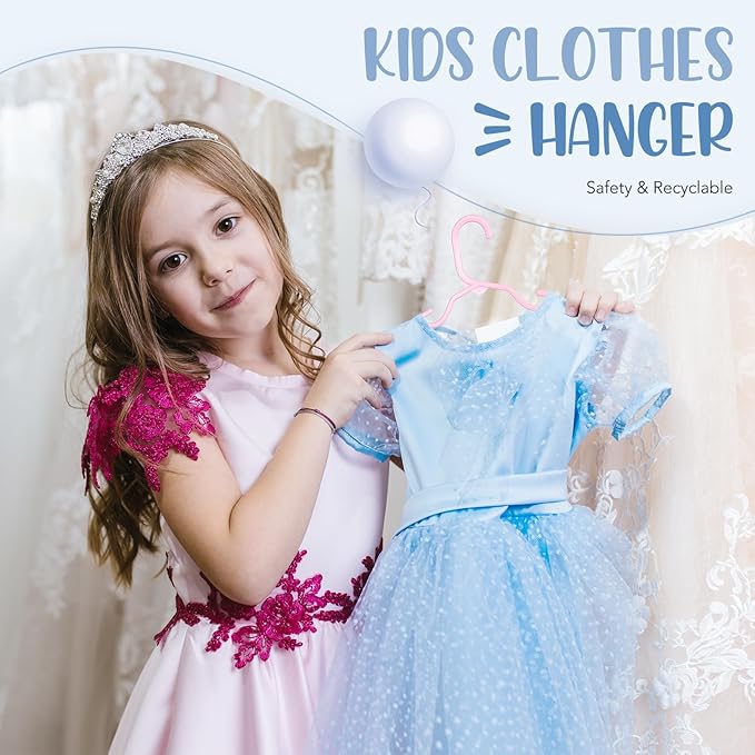 HOUSE DAY Plastic Baby Hangers for Closet 60 Pack, Durable Plastic Kids Hangers for Baby Clothes, Thin & Compact Childrens Hangers, Space Saving Pink Baby Hanger, Small Hanger for Kids Clothes - Image 2