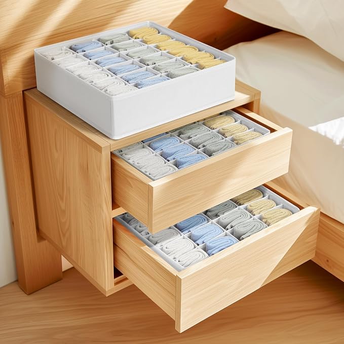 Joyoldelf Sock Organizer Drawer Organizer - Underwear Organizer, 24 Cell Collapsible Closet Organizers and Storage Sock Holders Organizers for Storing Socks, Ties, Belts 6 Pack White - Image 7