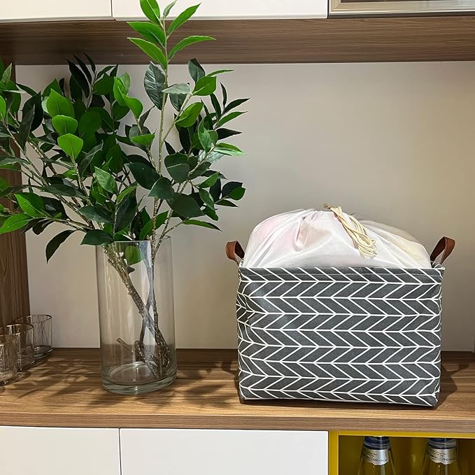 CLOCOR Rectangular Storage Basket,Collapsible Cute Pattern Storage Bin,Waterproof Coating Storage Box with Handles for Home Organization,Shelf Basket (3 Pack Grey Arrow) - Image 3