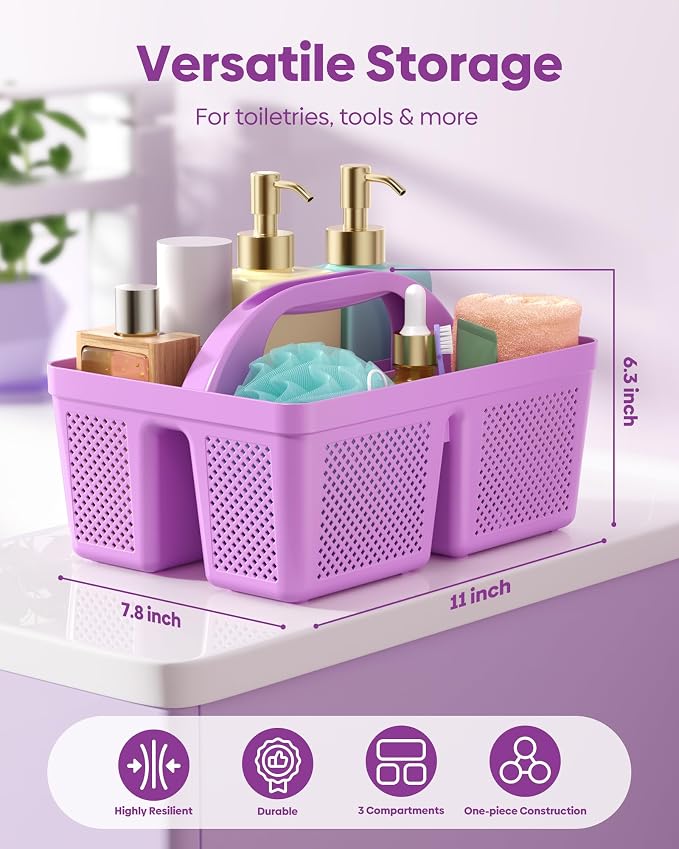 4 Pack Portable Shower Caddy, Integrated Handle, Reinforced Plastic, Organizer Storage Bathroom Supplies and Beauty Products, Cleaning Supplies, Shower Basket for Home, Dorm, Shelf and Cabinet - Image 4