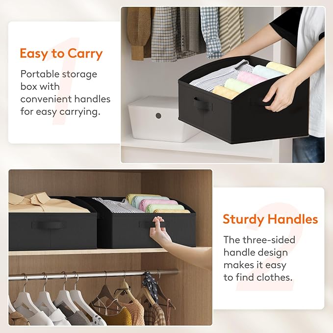 Lifewit Trapezoid Closet Storage Bins for Shelf, 6 Packs Non-woven Closet Organizer Baskets with Handles, Foldable Clothes Containers Boxes for Clothing, Book, Purse, 19L, Large, Black - Image 4