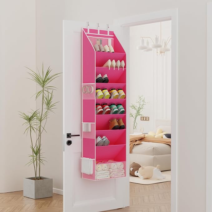 Criusia Shoe Storage, Over the Door Shoe Organizer, Hanging Closet Shoe Storage with Large Deep Pockets, Fits 16–24 Pairs of Sneakers, Sandals, Boots, Pink - Image 8