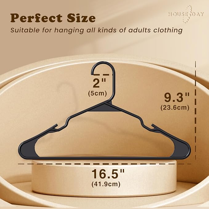HOUSE DAY Plastic Hangers 100 Pack - Adult Clothes Hangers Black - Space Saving, Non-Slip, Durable & Sturdy Hanger with Shoulder Grooves for Closet, Perfect Slim Coat Hanger - Ganchos para Colgar Ropa - Image 2