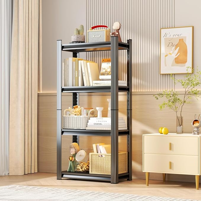 Storage Shelves, Garage Metal Shelving Unit, Adjustable, Double-Layer Column with Reinforced Ribs, Heavy-Duty, Capable of Bearing 600-3600 lbs (Black, 24 * 14 * 54, 4-Tier) - Image 8