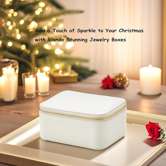 VLANDO Travel Jewelry Box Organizer – Portable PU Leather Jewelry Case with 6/8/12 Zippered Pouches, Compact Storage for Earrings Rings Necklaces Bracelets, Offwhite - Image 5