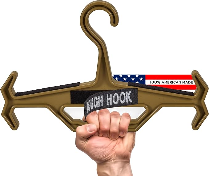 Tough Hook ID MAX Heavy Duty Identification Hanger, USA Made 200 Lb Cap, Plate Carrier, Tactical Gear, Scuba BCD, Anti-Slip Wetsuit & Body Armor Organization System with 3 ID Loop Strips 1 Pack TAN by ToughHook
