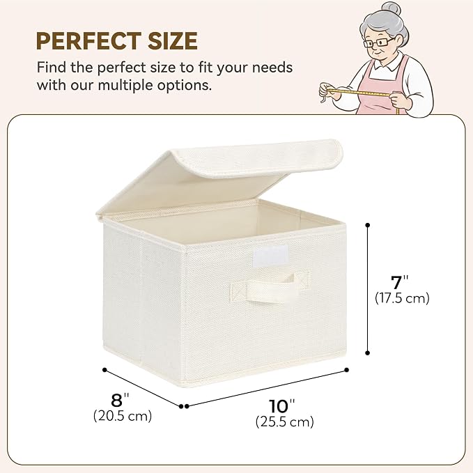 GRANNY SAYS Small Storage Bins with Lids, Small Storage Boxes, Shelf Baskets for Shelf, Collapsible Storage Bins for Living Room, Bedroom, 10x8x7 Inch, Ivory White, 2-Pack - Image 6