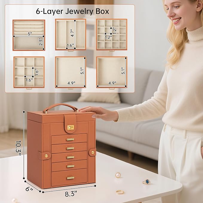 AKOZLIN Jewelry Box Organizer Functional Leather Jewelry Storage Case for Women Girls Ring Necklace Earring Bracelet Holder Organizer with Mirror - Image 6