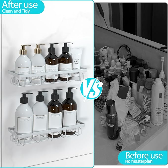 Shower Caddy Organizer with Hooks,Self Adhesive Bathroom Shelves,No Drilling Bathroom Organizers and Storage,Perfect for RV, Apartment, Home Decor,2 Pack White - Image 6