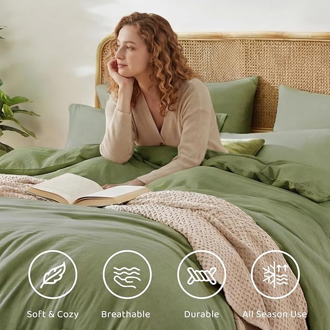 WRENSONGE King Size Comforter Set- 7 Pieces Soft Sage Green Bed in a Bag King with Fitted Sheet, Flat Sheet, 2 Pillow Shams, and 2 Pillowcases- Warm Bed Set for All Season