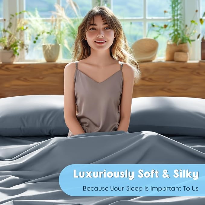SONORO KATE 100% Egyptian Cotton Sheets Set - 1000 High Thread Count, Luxury 5-Star Hotel Sateen Bed Sheets, Soft, Breathable Long Staple Sheets, Fit up to 16" - 4 PC (French Blue,King)