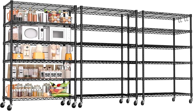 PrimeZone 6 Tier Wire Shelving with Wheels 78''H 1500lbs Storage Shelves NSF Certified Heavy Duty Steel Metal Shelf Adjustable Rolling Rack Kitchen Garage Closet Pantry Laundry 78''HX36''WX18''D 3Pcs by PrimeZone
