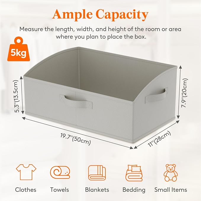 Lifewit Extra Large Trapezoid Closet Storage Bins for Shelf, 6 Packs Non-woven Closet Organizer Baskets with Handles, Foldable Clothes Containers Boxes for Clothing, Book, Purse, 23L, Light Gray - Image 2