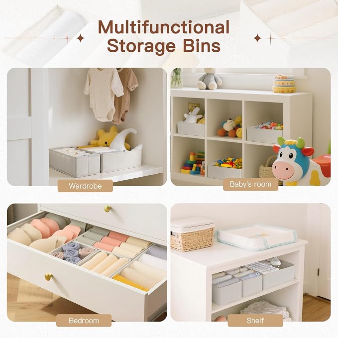 Criusia Drawer Organizer Clothes, 10 Pack Dresser Organizer for Baby Clothes, Underwear, Sock- Foldable Closet Organization and Storage Dividers Bins for Nursery, Bedroom (Oatmeal) - Image 6
