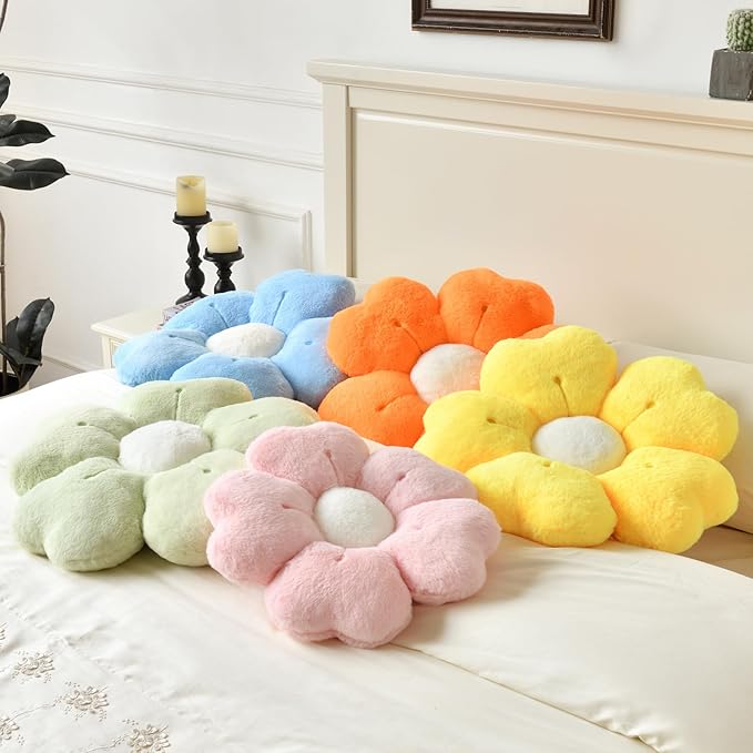 Flower Pillow, Flower Shaped Pillow Decorative Throw Pillows for Bed Couch, Cute Daisy Pillow Dorm Decor Floor Seating Cushion (Green, 19.6 Inches)