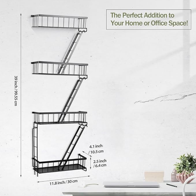 SweetSage Fire Escape Wall Shelf 4 Tier - NYC Decorative Floating Shelf Black Metal Book Shelves for Home Office Apartment Organizer and Display - Image 2